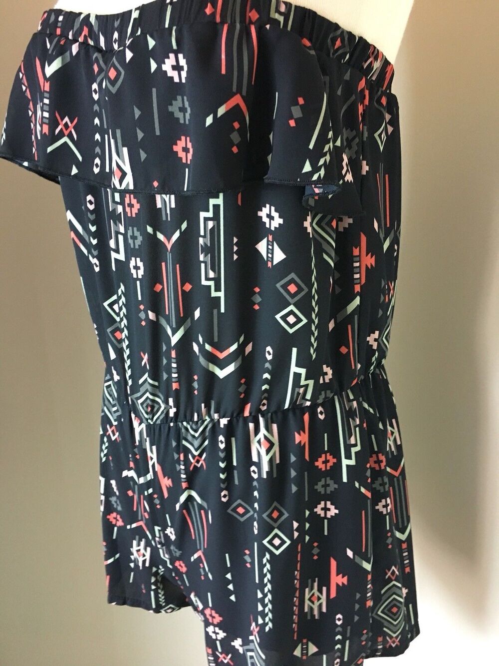 M Copper Key Strapless Romper Woman's Aztec Black Ruffle